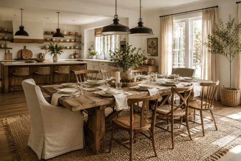 Rustic farmhouse kitchen and dining area