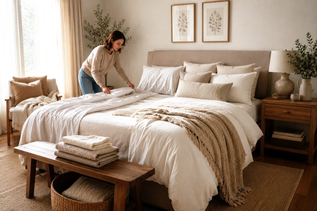 Step-by-Step Bed Styling Moment