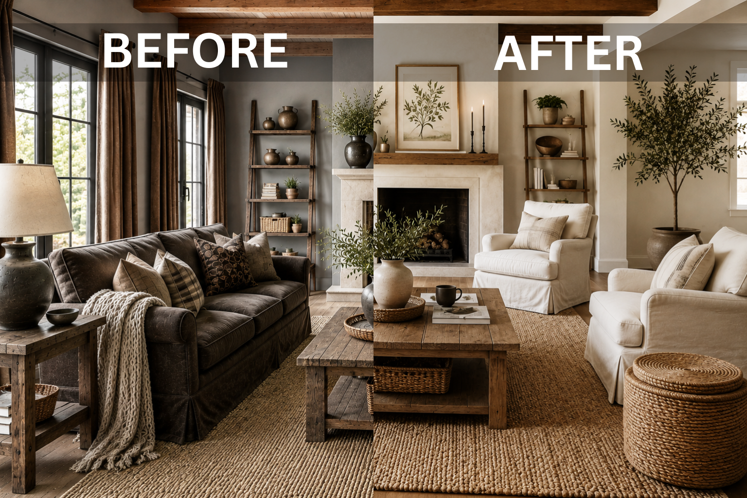 Before and After - The Transformation From Dark Lounge to Light Retreat